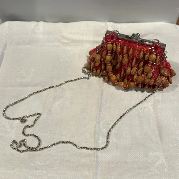 Gently Used Women’s Beaded Red Evening Purse - Picture 4 of 5